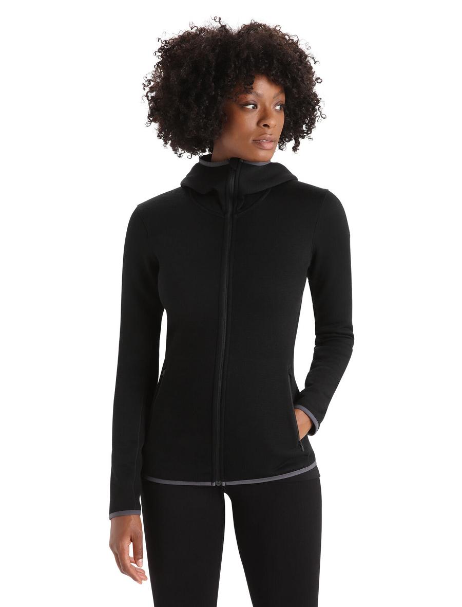 Vestes Icebreaker RealFleece™ Merino Elemental Long Sleeve Zip Hood Femme Noir | FR 1645OKIR